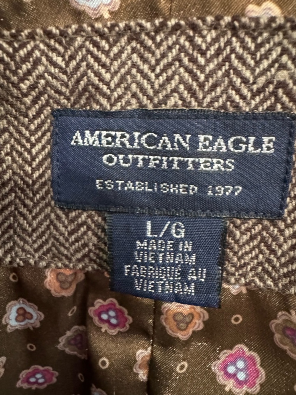 Y2K American Eagle Outfitters Brown Herringbone Tweed Blazer - Wool Blend - Picture 2 of 11